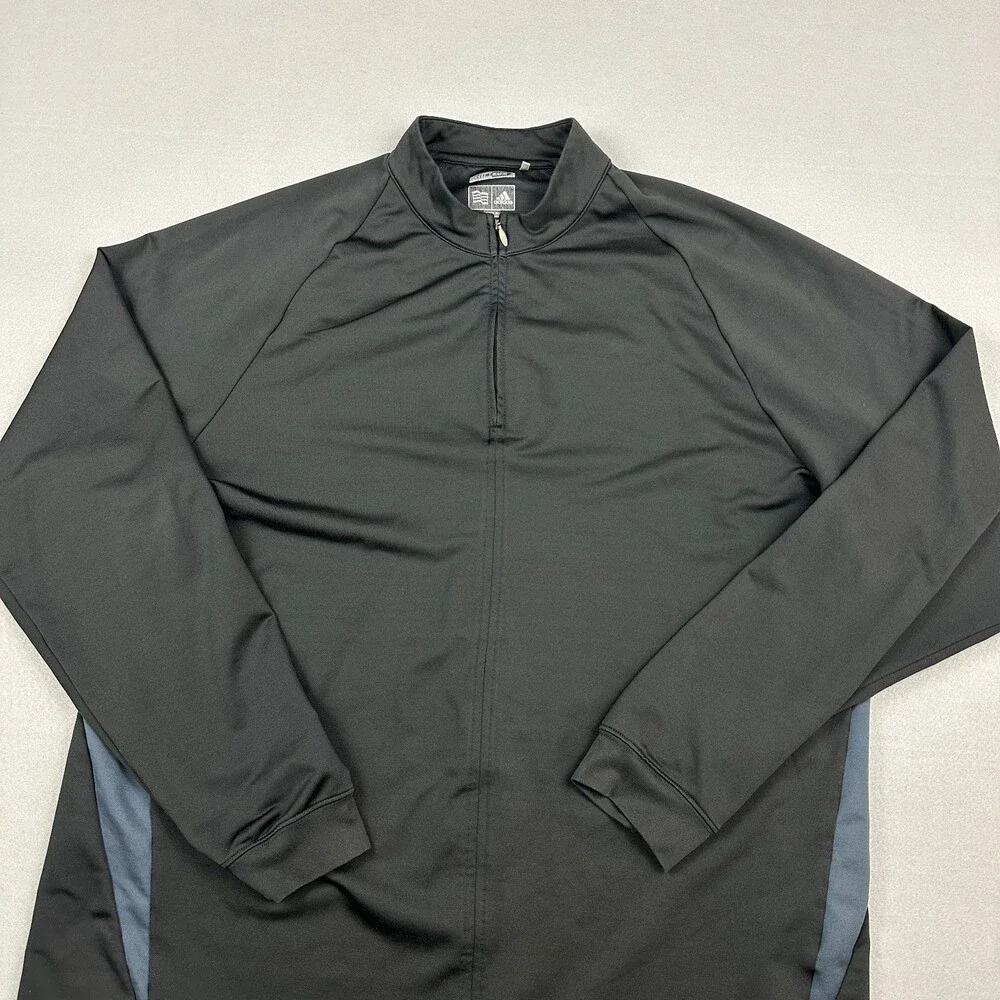 Adidas Golf Jacket Men XL Black Blue Solid 1/4 Zip Lightweight Stretch Pullover